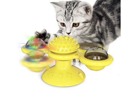 Juguetes Giratorios Interactivos Para Gatos Con Ventosa Gatito Plato Giratorio Juguete De Masaje Para Gatos De Interior, Amarillo ZMDECQNA