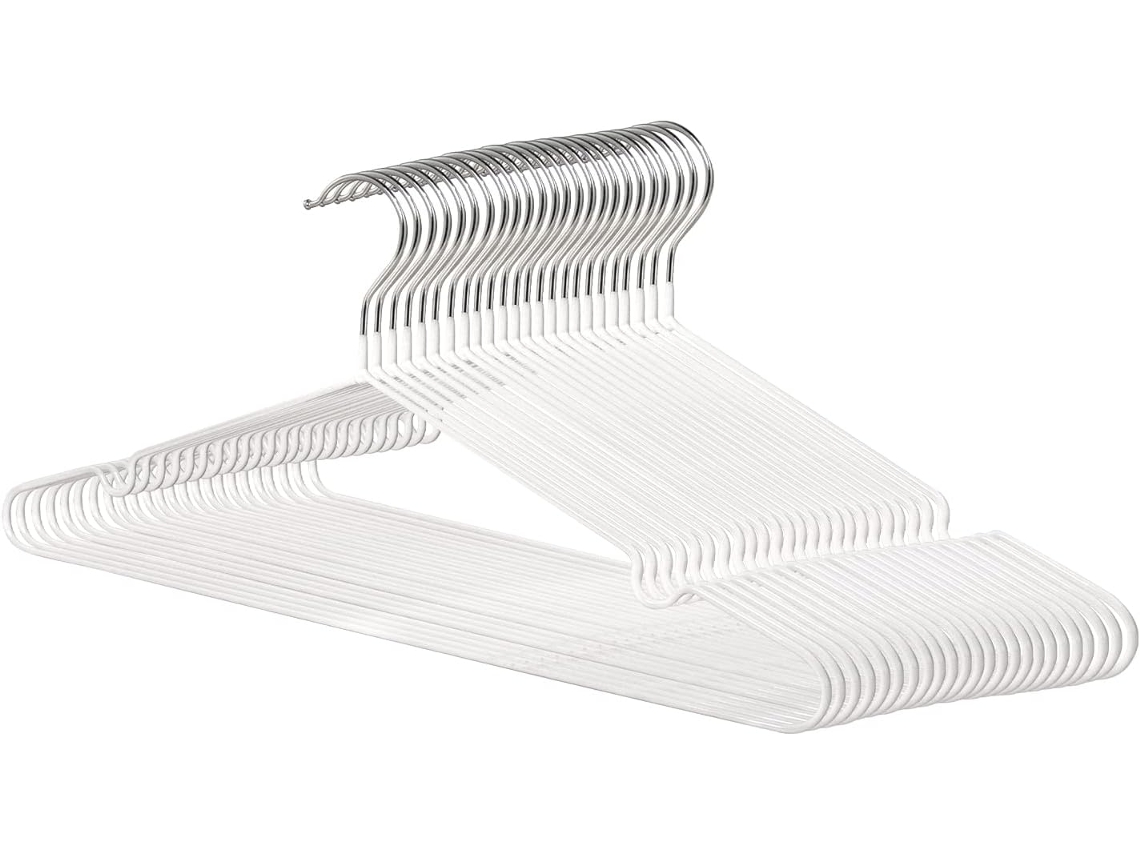COM-FORT HOUSE | Percha Metal | Color Blanca | Antideslizantes y Resistentes | Perchas para Ropa | Ideal para Chaquetas, Pantalones o Blusas | 48 Unidades