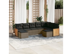 Conjunto de sofá de jardín de 9 piezas con cojines, mimbre gris, DKD Home Decor