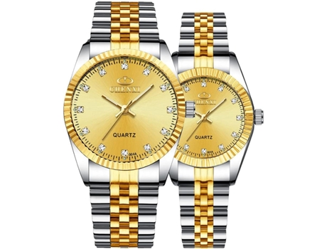 VEANXIN Relojes Reloj de pulsera romántico impermeable de acero inoxidable a juego-Plata Oro Blanco