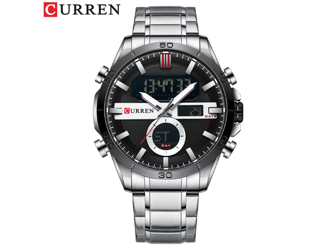Reloj Multifuncional Para Hombre (plateado) Con Movimiento De Doble Pantalla, Fecha Luminosa Y Correa De Acero Inoxidable.