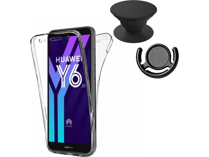 Kit Funda, PopSocket y Soporte PopSocket Huawei Y6 2018 360º Transparente