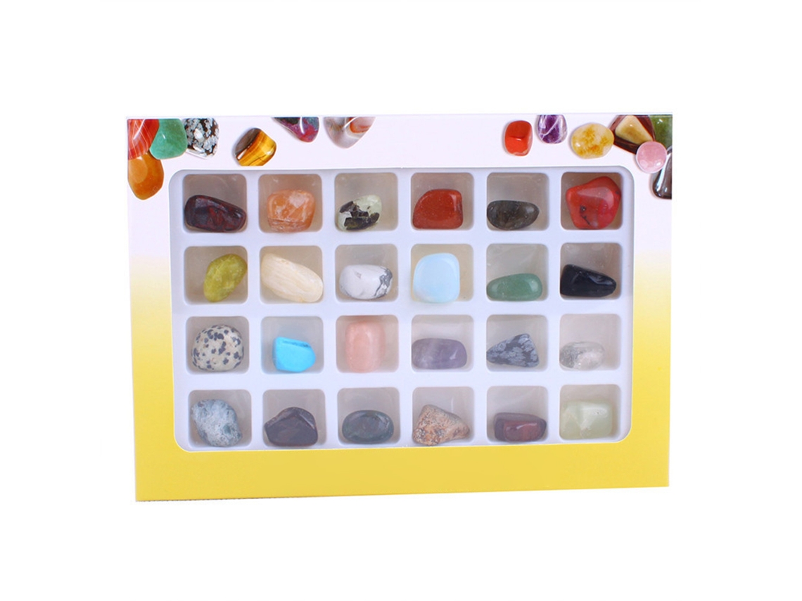 Caja de regalo con 24 minerales, cristales y piedras naturales.