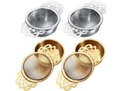 Infusor de té con placa antigoteo, infusor de té de acero inoxidable para té en hoja de plata y oro, 4 piezas.