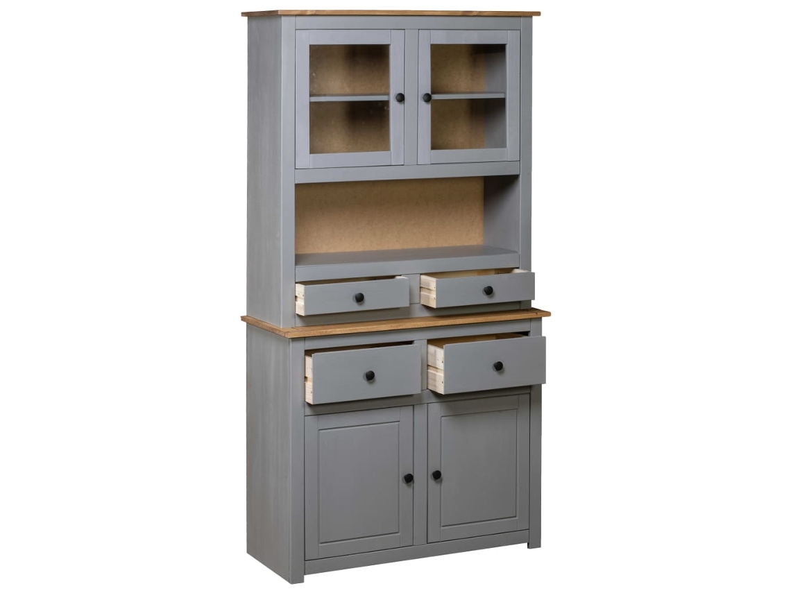 Aparador | Mueble De Comedor | Buffet Madera Maciza Pino Estilo Panamá Gris 93x40,5x180 Cm Wsd32799