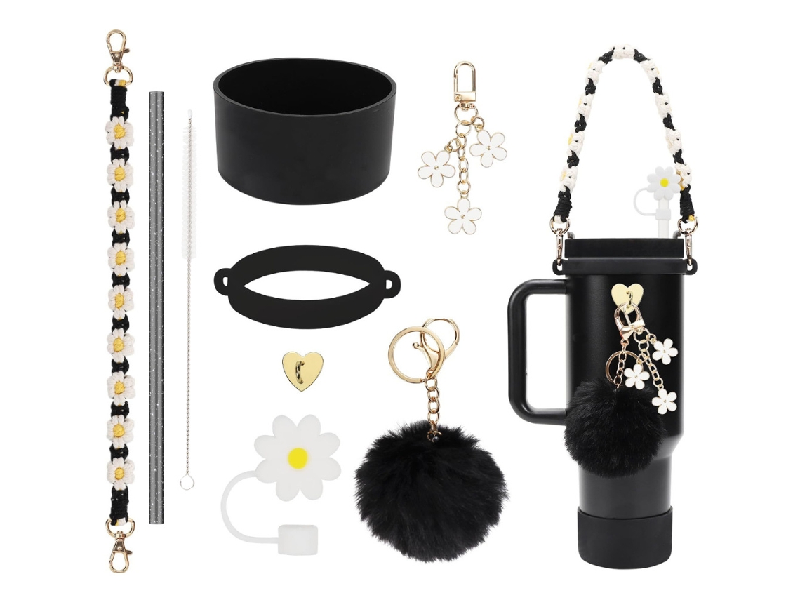 Accesorio De 7 Piezas Eifson Para La Copa Stanley: Pompón, Funda Y Funda Para Pajita (negro)