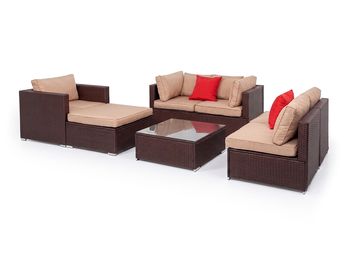 Conjunto De Exterior En Ratan Pe Karl, 7 Piezas. Muebles De Jardin Y Terraza, 256, Ratan Marron