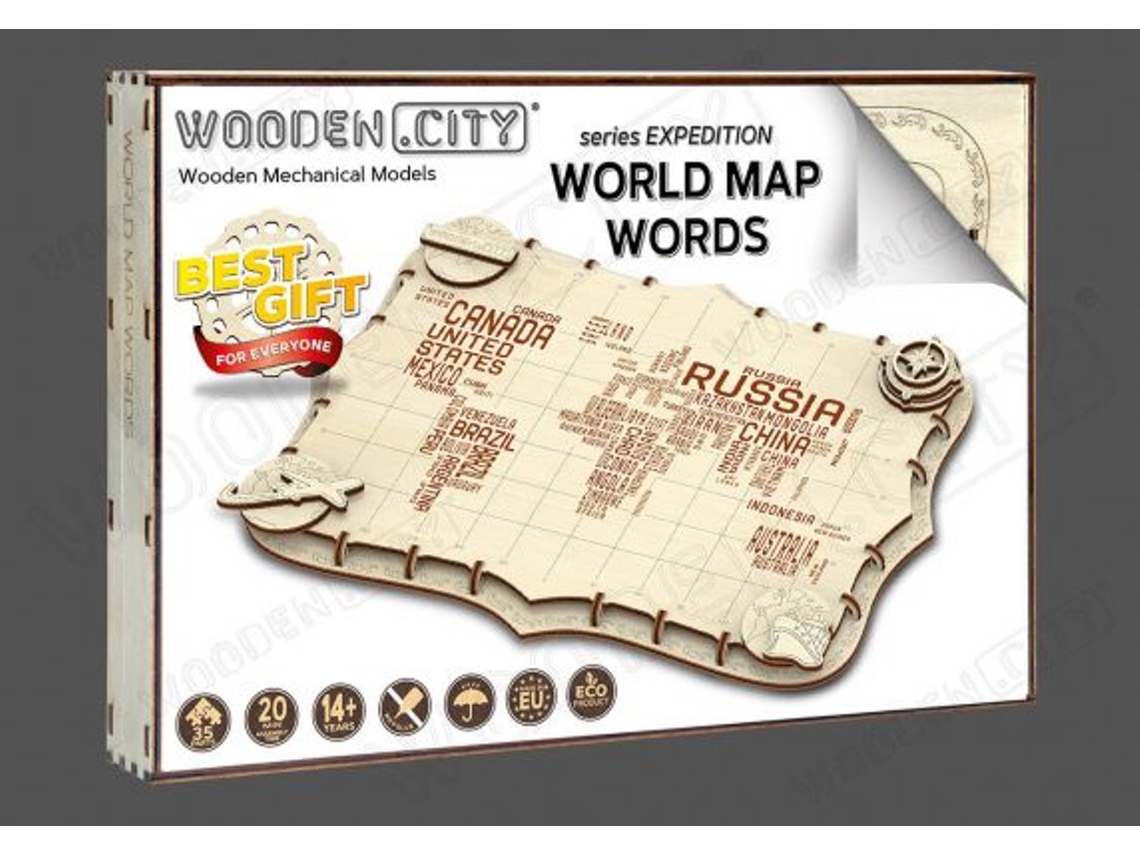 Puzzle WOODEN.CITY World Map Words Puzle 3D 31 pieza(s) Mapas