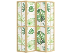 Paravente 4 Piezas Diseño Boho Motivo Tropical Madera Verde Plegable