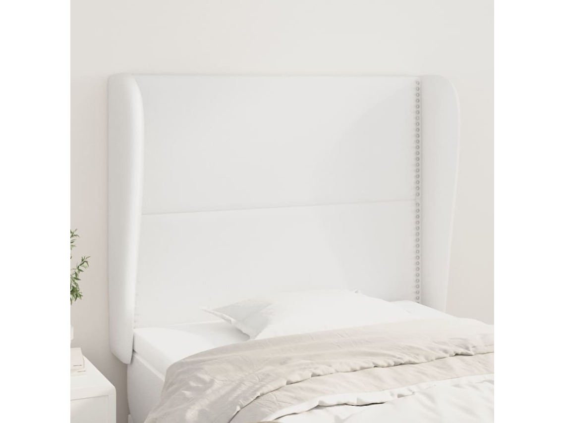 Cabecero Con Orejas De Cuero Sintético Blanco 103x23x118/128 Cm