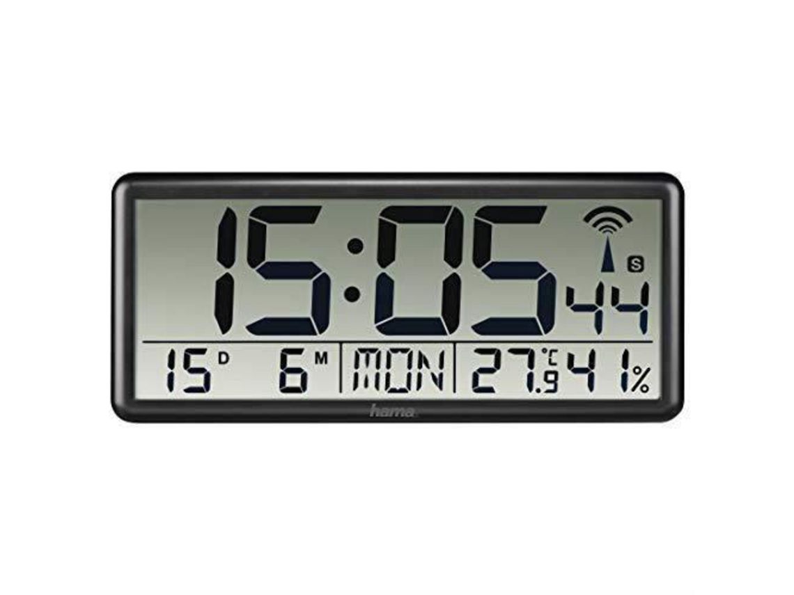 Reloj de pared radiocontrolado digital Jumbo negro