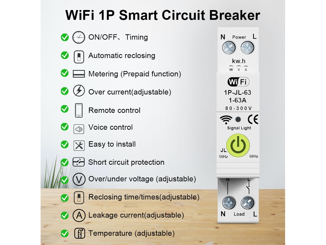 Disyuntor Inteligente Tuya Wifi Con Temporizador, Medidor Energía Y Función Prepago
