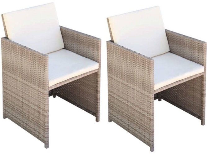 Conjunto 2 Silla Jardin VIDAXL Beige Ratán