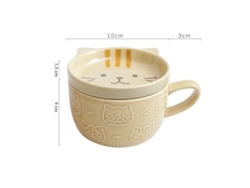 (amarillo) Taza De Café Con Dibujos Animados De Gato Japonés Creativo, Con Tapa, Viene Con Una Tapa De Cerámica Ecológica.