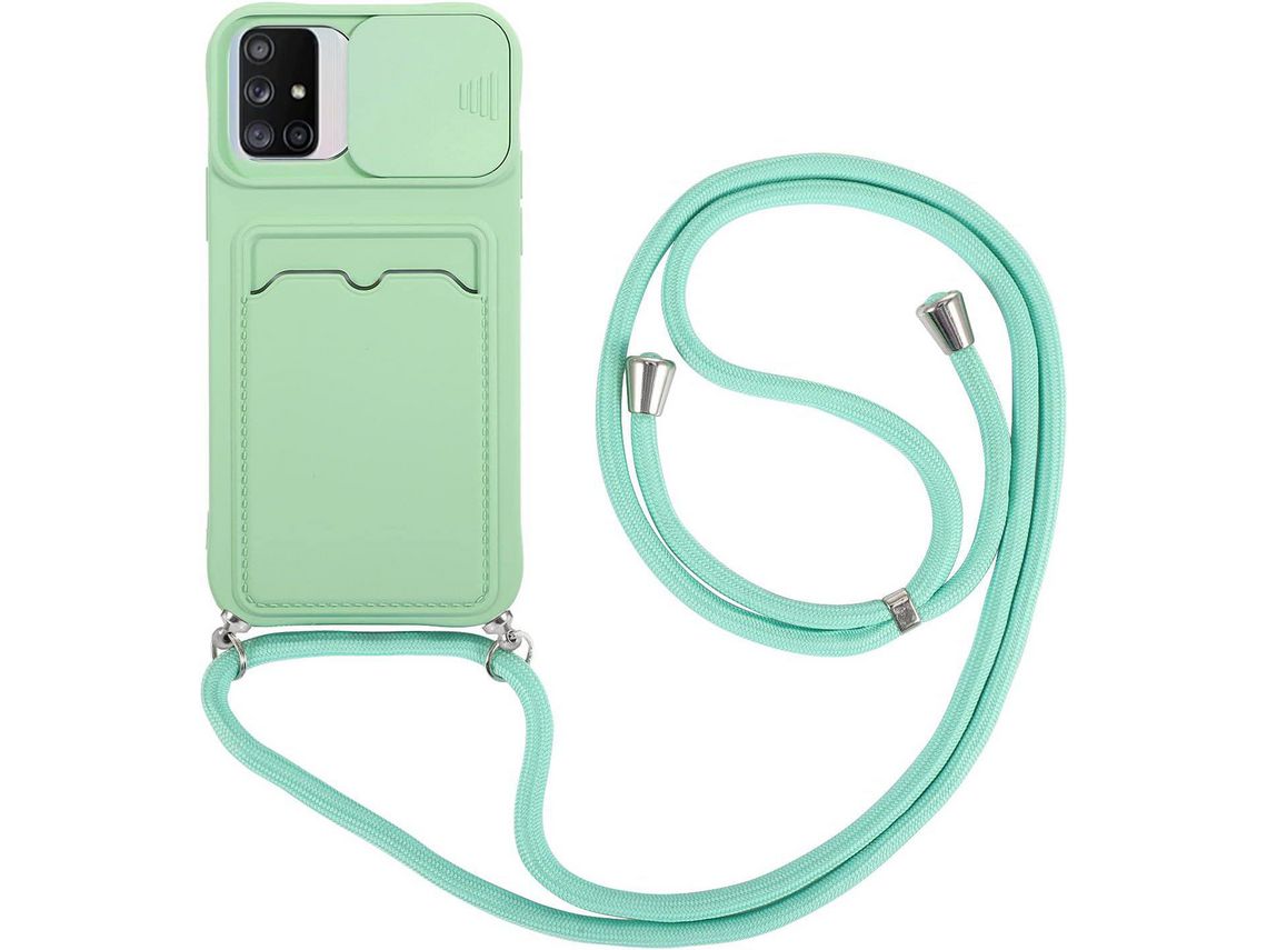 Conjunto de Protectores de Pantalla con Cordón para Samsung Galaxy A71 HONGWE. Piel Sintética Verde (2un)