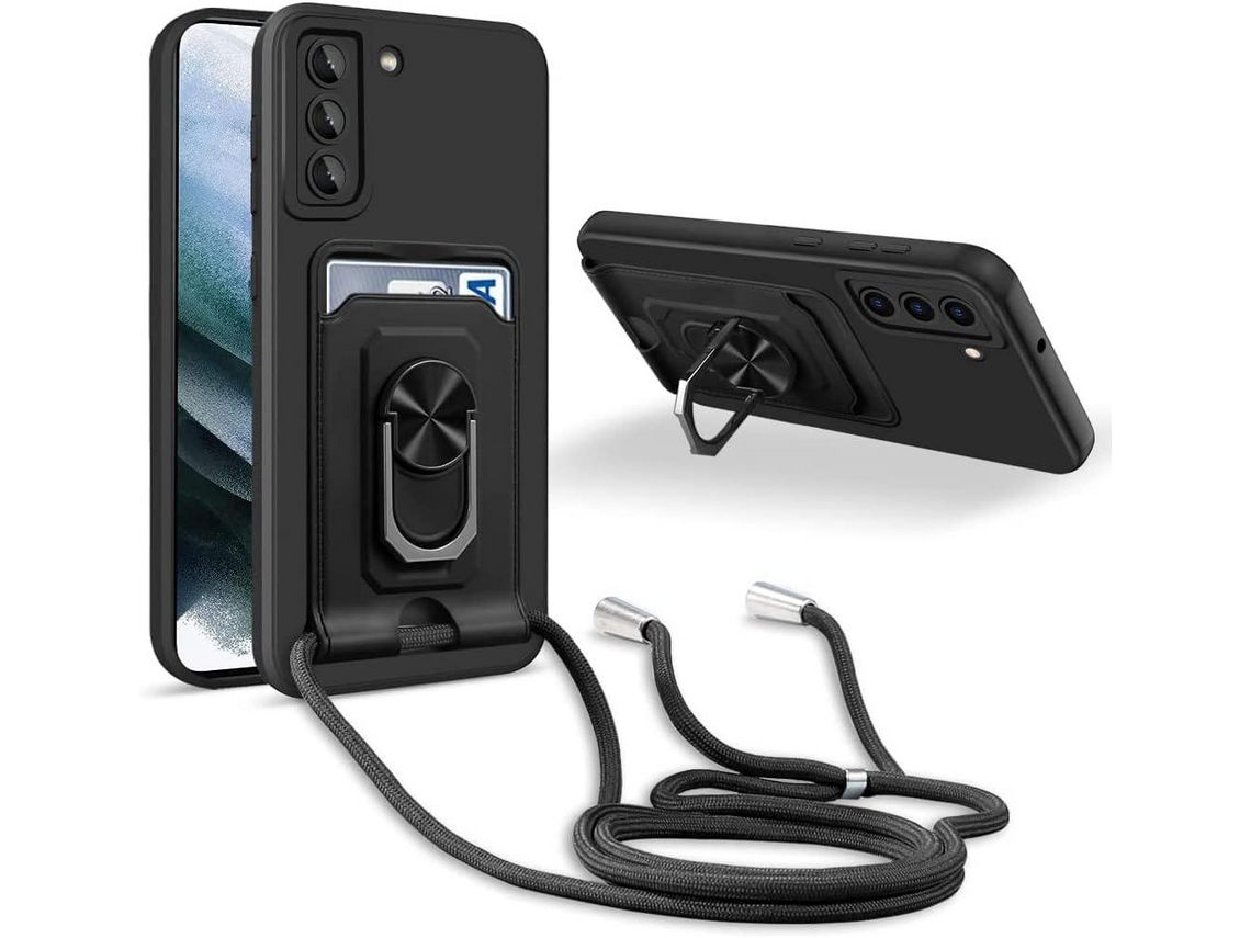 Conjunto de Protectores de Pantalla con Cordón para Samsung Galaxy S21 Plus 5G/S21+ HONGWE. Piel Sintética Negro (2un)
