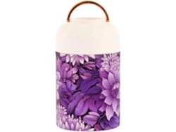 Tarro Térmico De Acero Inoxidable 500 Ml Con Cuchara Diseño Flores Moradas Para Niños Y Mujeres Grado Ali...