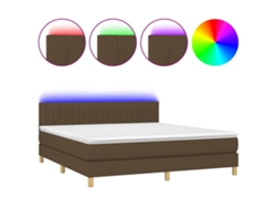 Maison Exclusive - Cama Box Spring Con Colchón Led Tela Marrón Oscuro 160x200 Cm