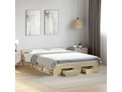 Cama Con Cajones Madera Ingeniería Roble Sonoma 135x190 Cm