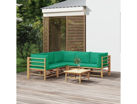 Conjunto 6 de muebles de jardín VIDAXL bambú con cojines verde