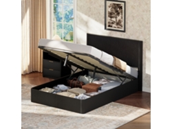 Cama Hidráulica Acanalada Con Listones De Madera Negra, 140x200