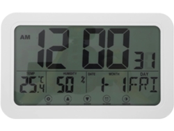 Reloj Digital Multifunción Blanco, Con Indicador De Temperatura Y Humedad Y Calendario Perpetuo.