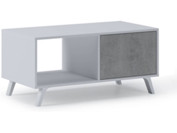 Mesa De Centro Con Puertas, Modelo Wind, Color Blanco Mate Y Gris Cemento, 92x50x45cm
