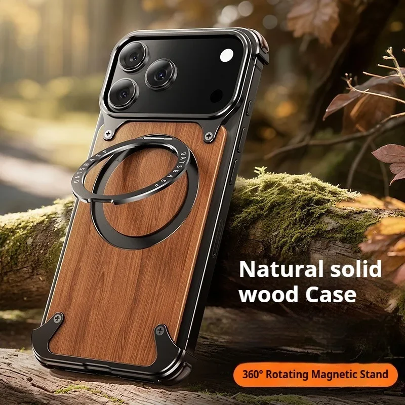 (iphone 15 Pro Max Verde) Funda De Madera Maciza Para Teléfono, Compatible Con Soporte Giratorio Magsafe De 360°.