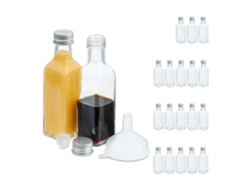 Relaxdays Pack Botellitas De Cristal, 20 Mini Botellas Para Rellenar, 100 Ml, Tapa Rosca Y Tapón, Transparente/plateado