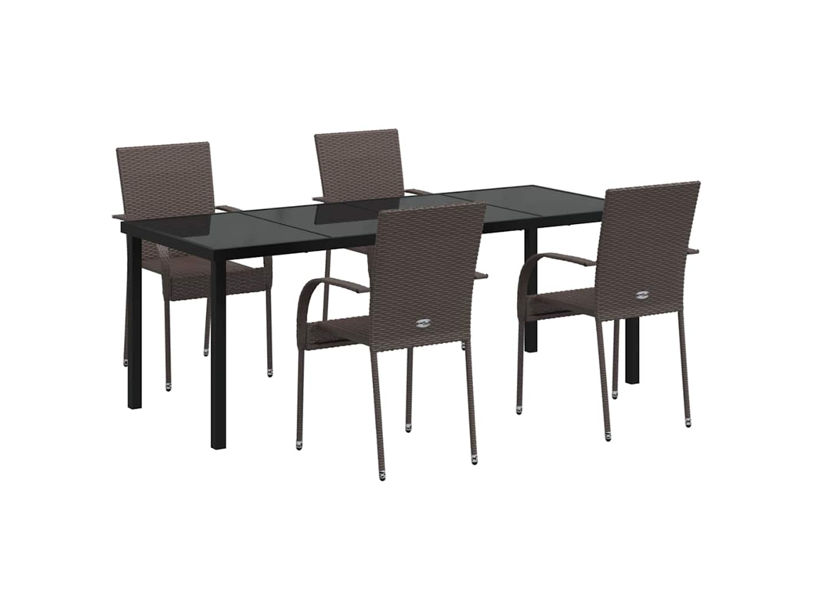 Conjunto De Comedor De Jardín 5 Uds | Mueble De Jardín Marrón