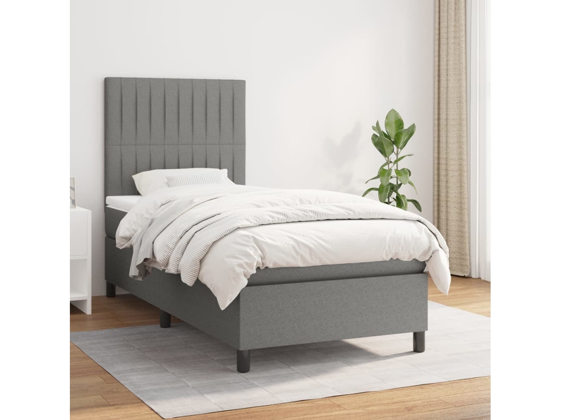 Cama Box Spring Con Colchón Tela Gris Oscuro 100x200 Cm