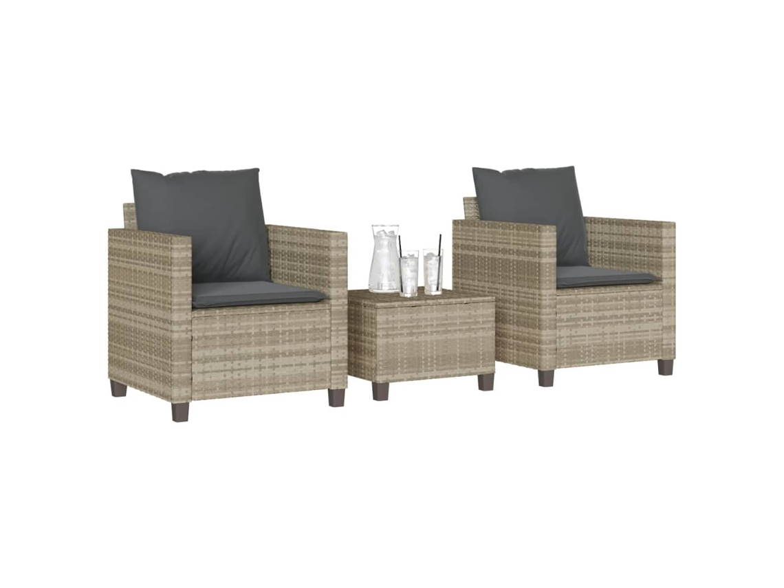 Pcs Conjunto Bistro Com Almofadões Vime Pe Cinzento Claro Dkd Home Decor