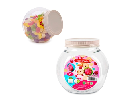 PLASTIC FORTE Bote para Golosinas Candy 2L con 2 Posiciones Ideal Despensa Marrón