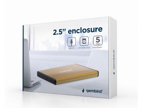 Caja de disco duro Gembird Ee2-U3S-3-GL Caja de disco duro dorada de 2,5''