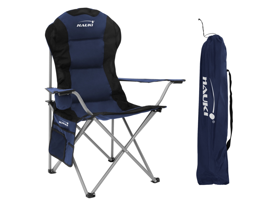 Silla plegable de camping azul asiento de pesca con portavasos y bolsa guardado HAUKI
