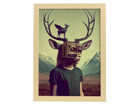 NACNIC Poster Ciervo En Estilo Surrealismo Cinematográfico Ilustraciones Y Grabados De Historieta Abstracta Y Artística A4 Marcos Madera