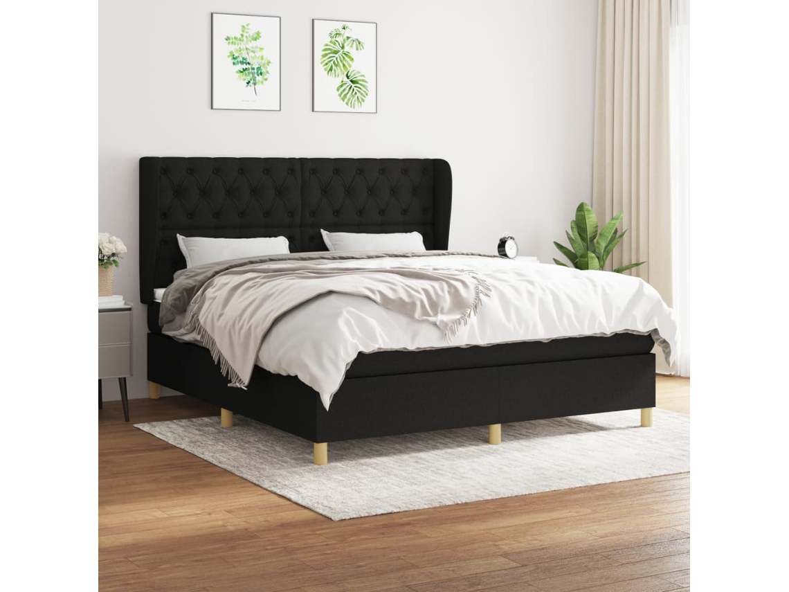 Cama Box Spring Con Colchón Tela Negro 160x200 Cm