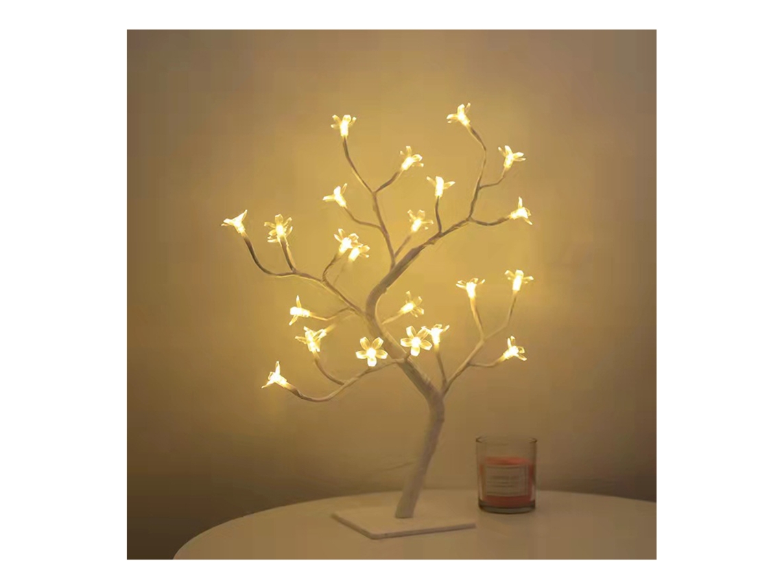 Lámpara de mesa LED para bonsái, USB, 24 luces, color blanco cerezo.