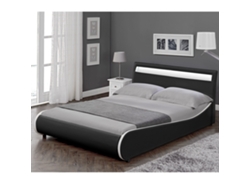 Cama de matrimonio CORIUM (221 x 149 x 83 cm - Piel sintética - Negro)