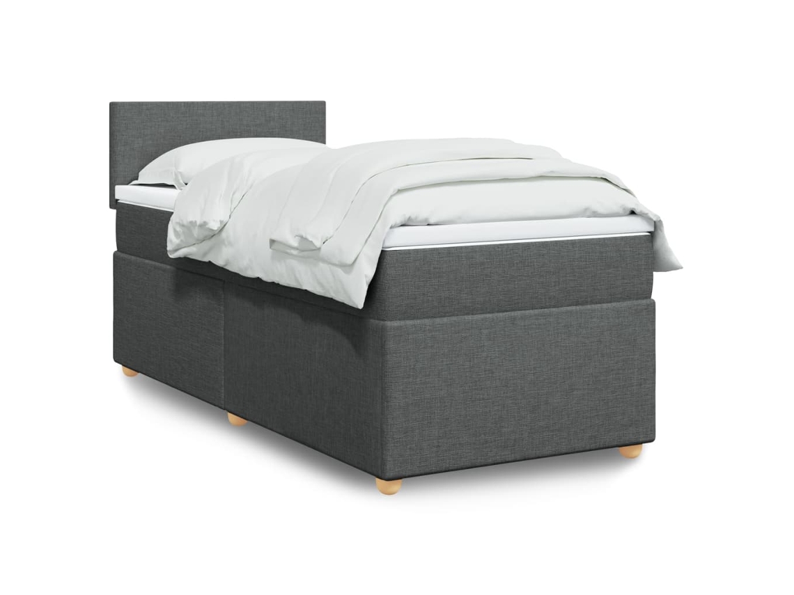 Cama Box Spring Con Colchón Tela Gris Oscuro 90x200 Cm