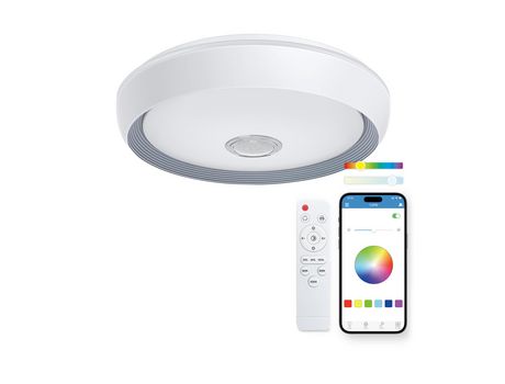 Plafón SmartLED KSIX Glory, Altavoz 5 W integrado, RGB+CCT, Diámetro 47 cm, 6.200 lm, 58 W, App iLink, Blanco