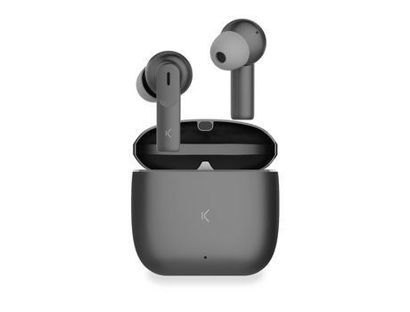 Auriculares inalámbricos KSIX Meteor, Estuche metálico, ENC, Autonomía 4+28 h, Control táctil, Asistentes de voz, Gris
