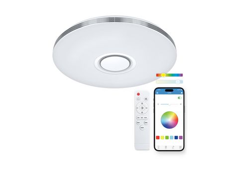 Plafón SmartLED KSIX Aura, Altavoz 5 W integrado, RGBIC+CCT, Diámetro 49 cm, 7.200 lm, 66 W, App iLink, Blanco