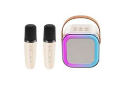 Altavoz Inalámbrico Portátil 2 Micrófonos Inalámbricos Portátiles Con Luz Led Rgb APOKIN Ap-07188 Crema
