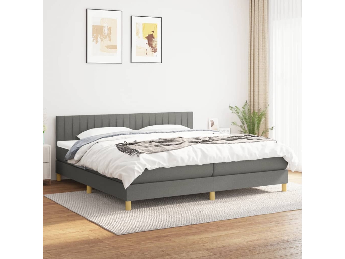 Cama Box Spring Con Colchón Tela Gris Oscuro 200x200 Cm