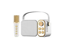 KLACK Altavoz Subwoofer Retro Karaoke con Micrófono con Bluetooth 10W Blanco