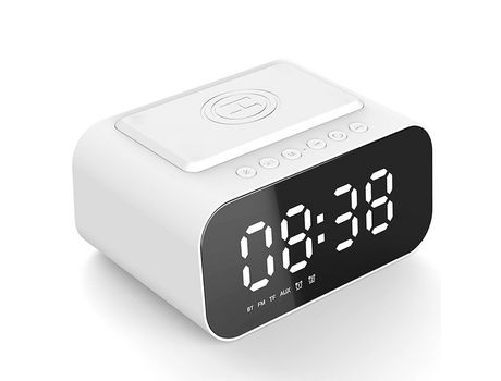 ELKUAIE Reloj despertador digital 3 en 1 con altavoz de carga LED de carga inalámbrica
