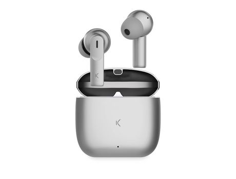 Auriculares inalámbricos KSIX Meteor, Estuche metálico, ENC, Autonomía 4+28 h, Control táctil, Asistentes de voz, Plateado