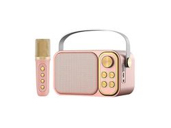 KLACK Altavoz Subwoofer Retro Karaoke con Micrófono con Bluetooth 10W Rosa