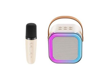 Micrófono Inalámbrico Portatil De Altavoz Inalámbrico Portátil Con Luz Led Rgb APOKIN Ap-07171 Crema